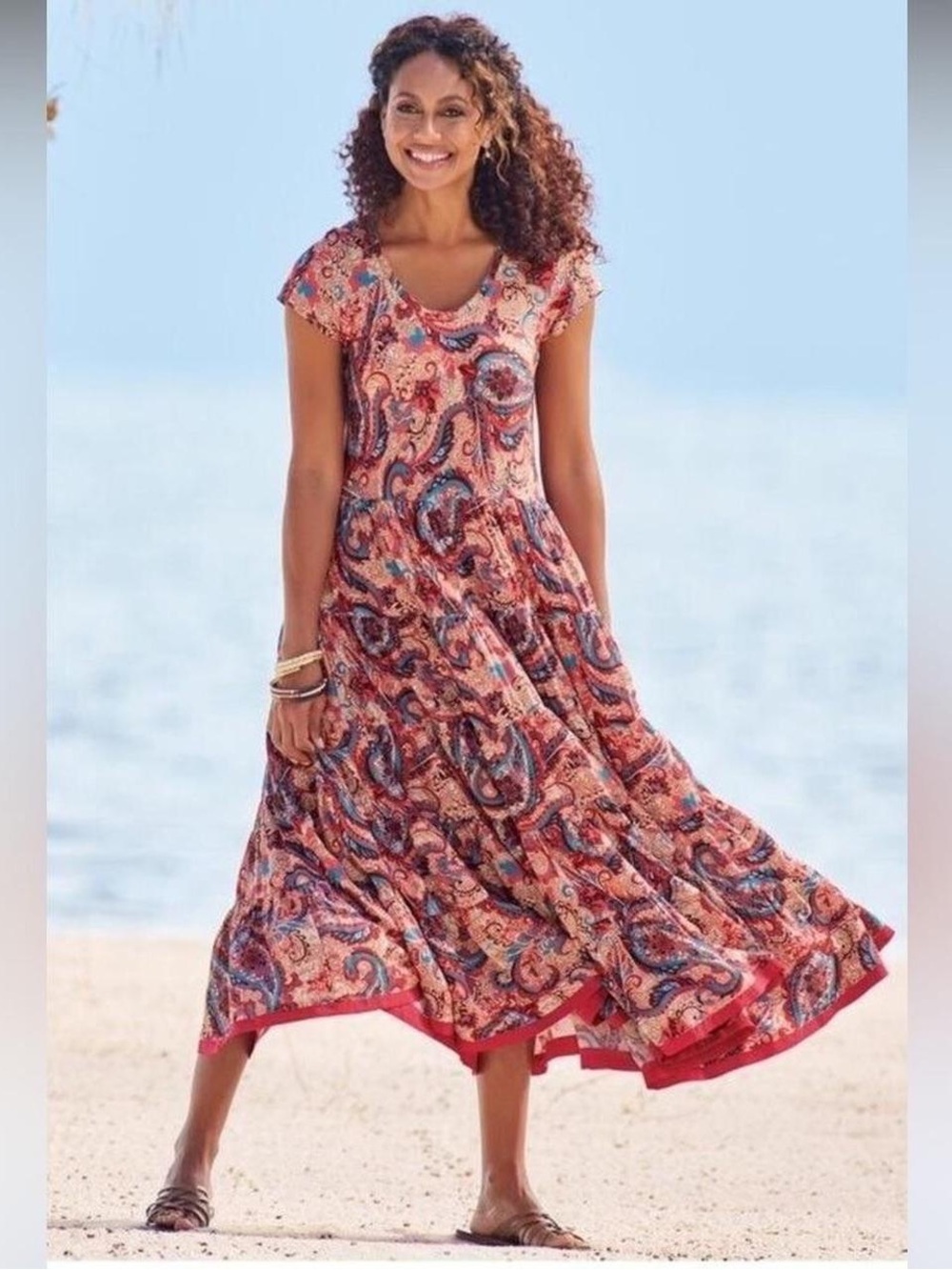Soft Surroundings Kara Framboise Paisley Tiered Maxi Dress Boho  Plus Size 1X